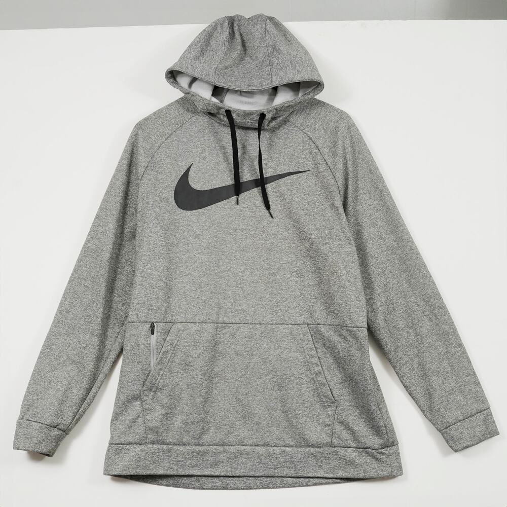 MEN’S NIKE THERMA DRI-FIT PULLOVER HOODIE SWEATSHIRT GRAY HEATHER BLACK L